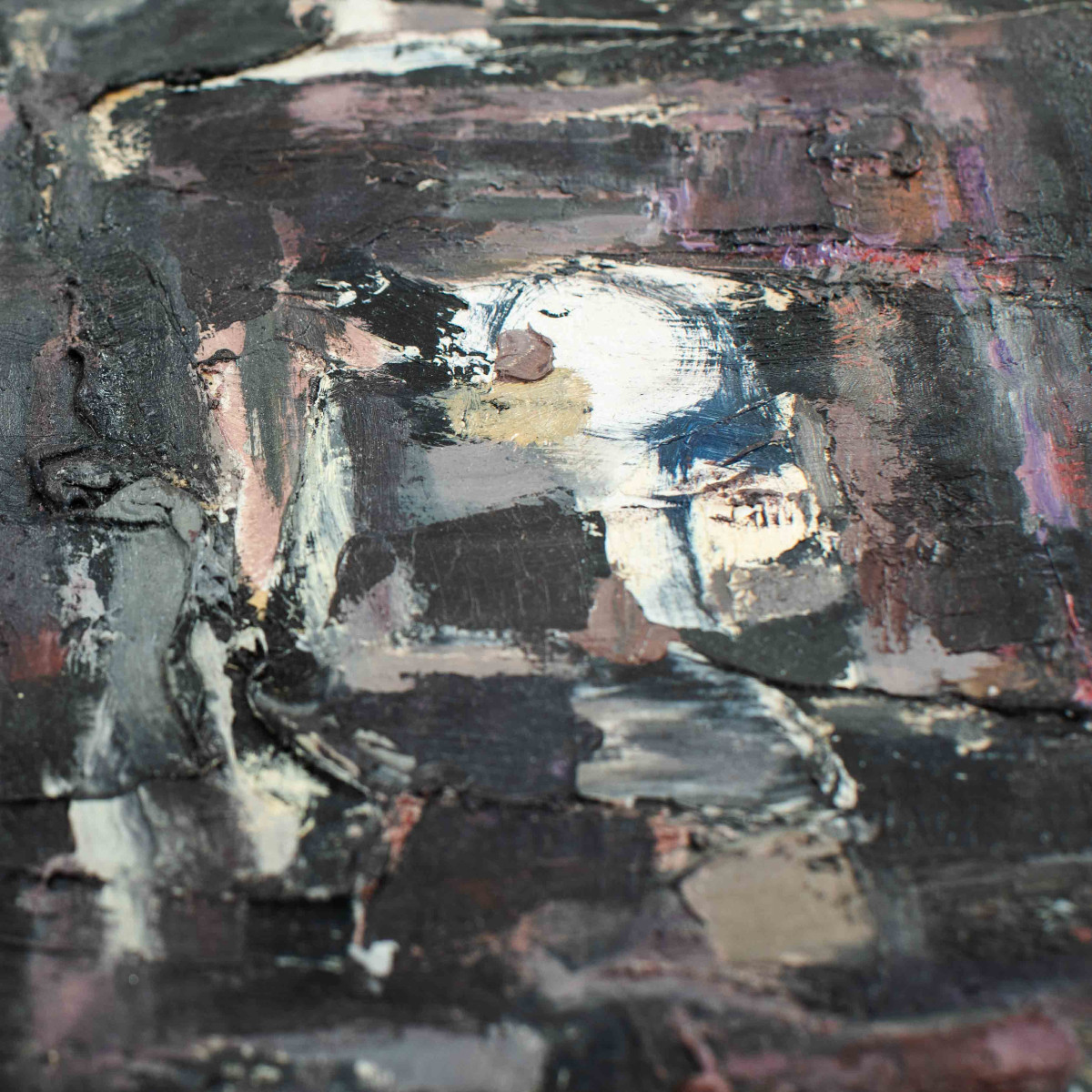 Petite composition moderne abstraite en noir, blanc et violet par René Leidner 1984-photo-4