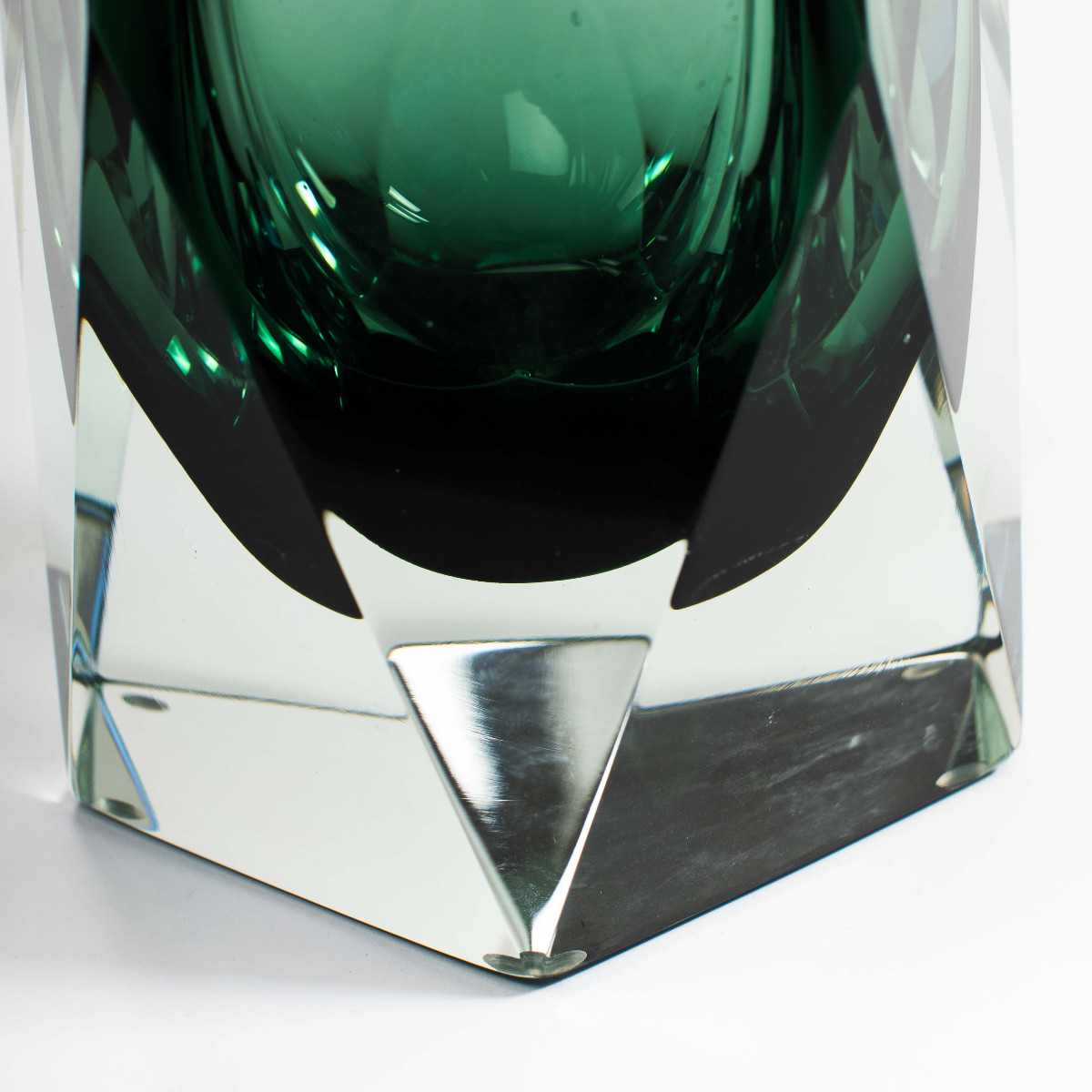 Paire de lampes de table modernes italiennes en verre de Murano vert forêt, à facettes-photo-5