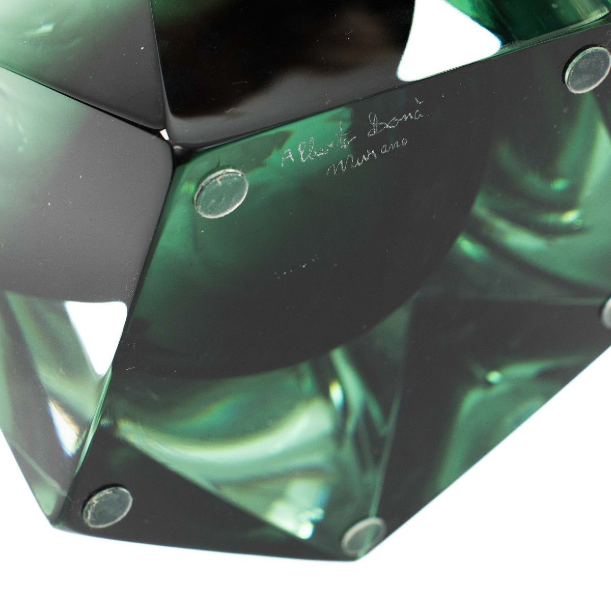 Paire de lampes de table modernes italiennes en verre de Murano vert forêt, à facettes-photo-7