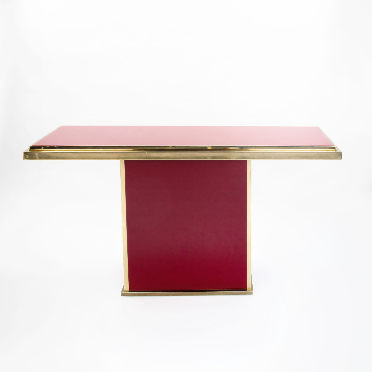 Sleek French Console In Oxblood-colored Glass And Brass, 1970s-photo-3