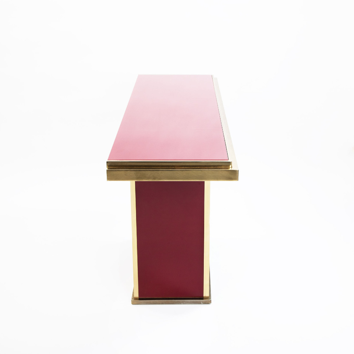 Sleek French Console In Oxblood-colored Glass And Brass, 1970s-photo-1