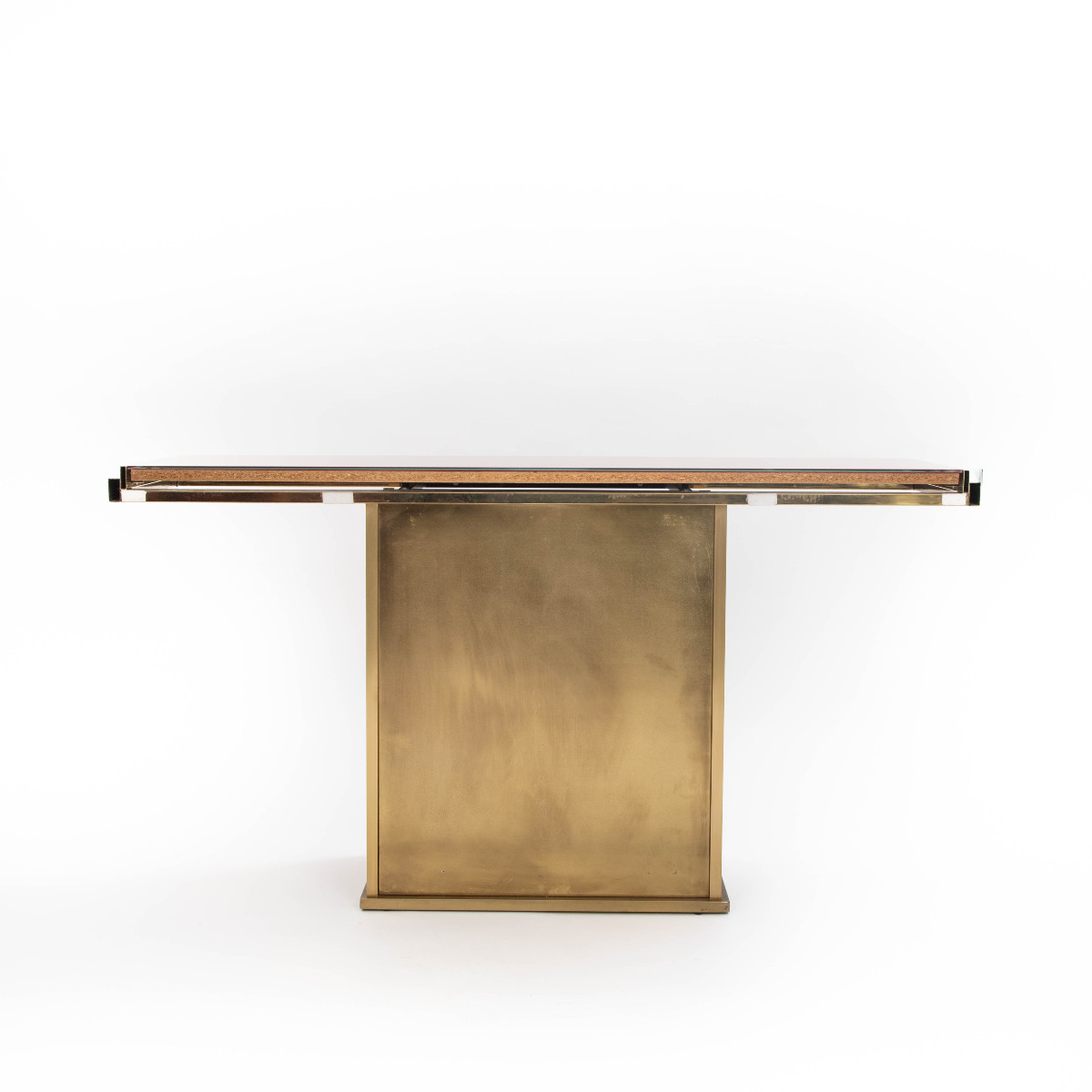 Sleek French Console In Oxblood-colored Glass And Brass, 1970s-photo-3