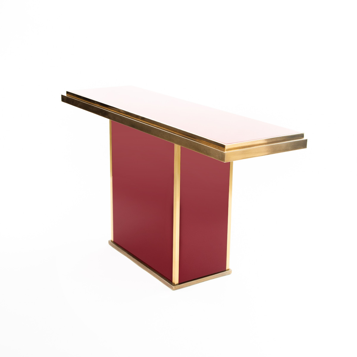 Sleek French Console In Oxblood-colored Glass And Brass, 1970s-photo-4