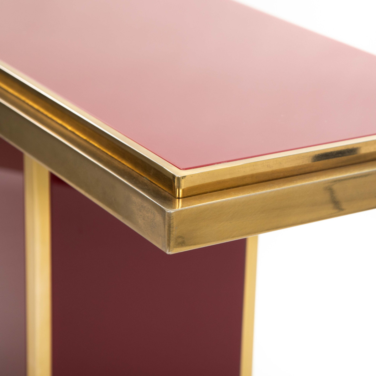 Sleek French Console In Oxblood-colored Glass And Brass, 1970s-photo-5