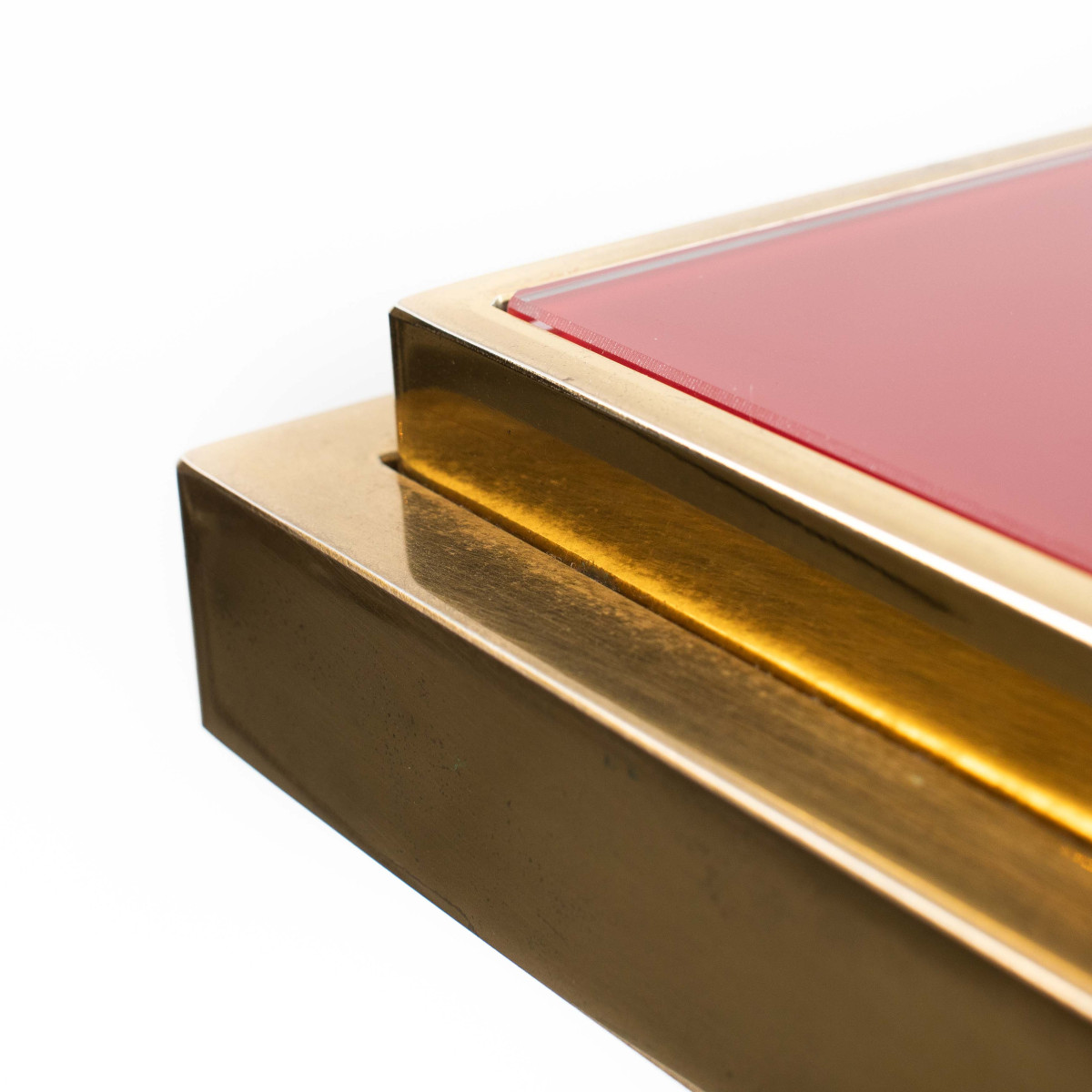 Sleek French Console In Oxblood-colored Glass And Brass, 1970s-photo-7