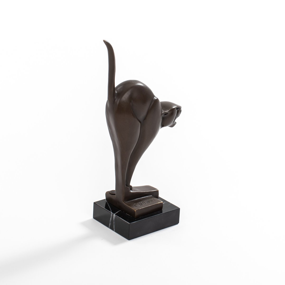 Panthère en bronze de style Art déco cubiste néerlandais sur marbre noir, par C. VAN DER HOEF-photo-1