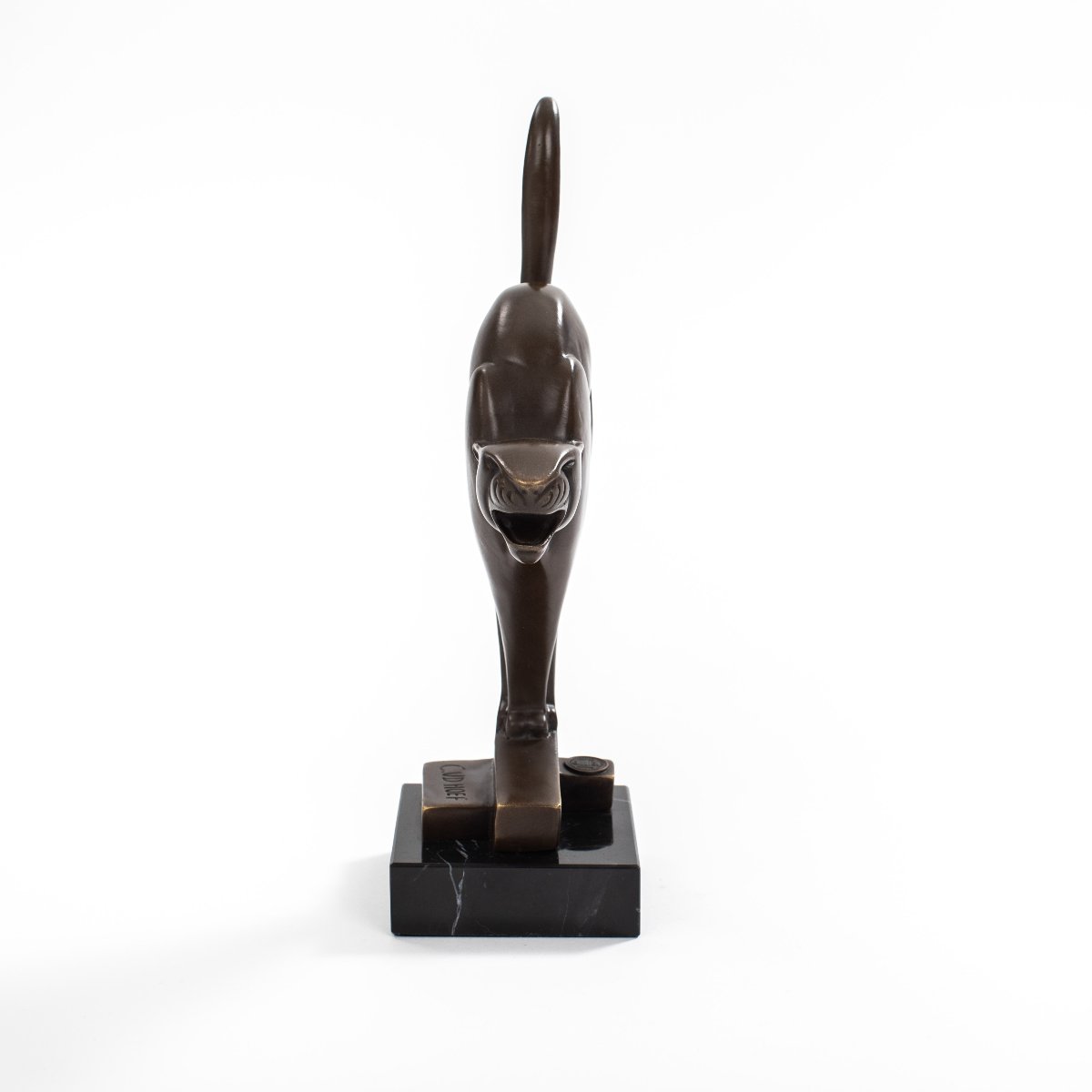 Panthère en bronze de style Art déco cubiste néerlandais sur marbre noir, par C. VAN DER HOEF-photo-5