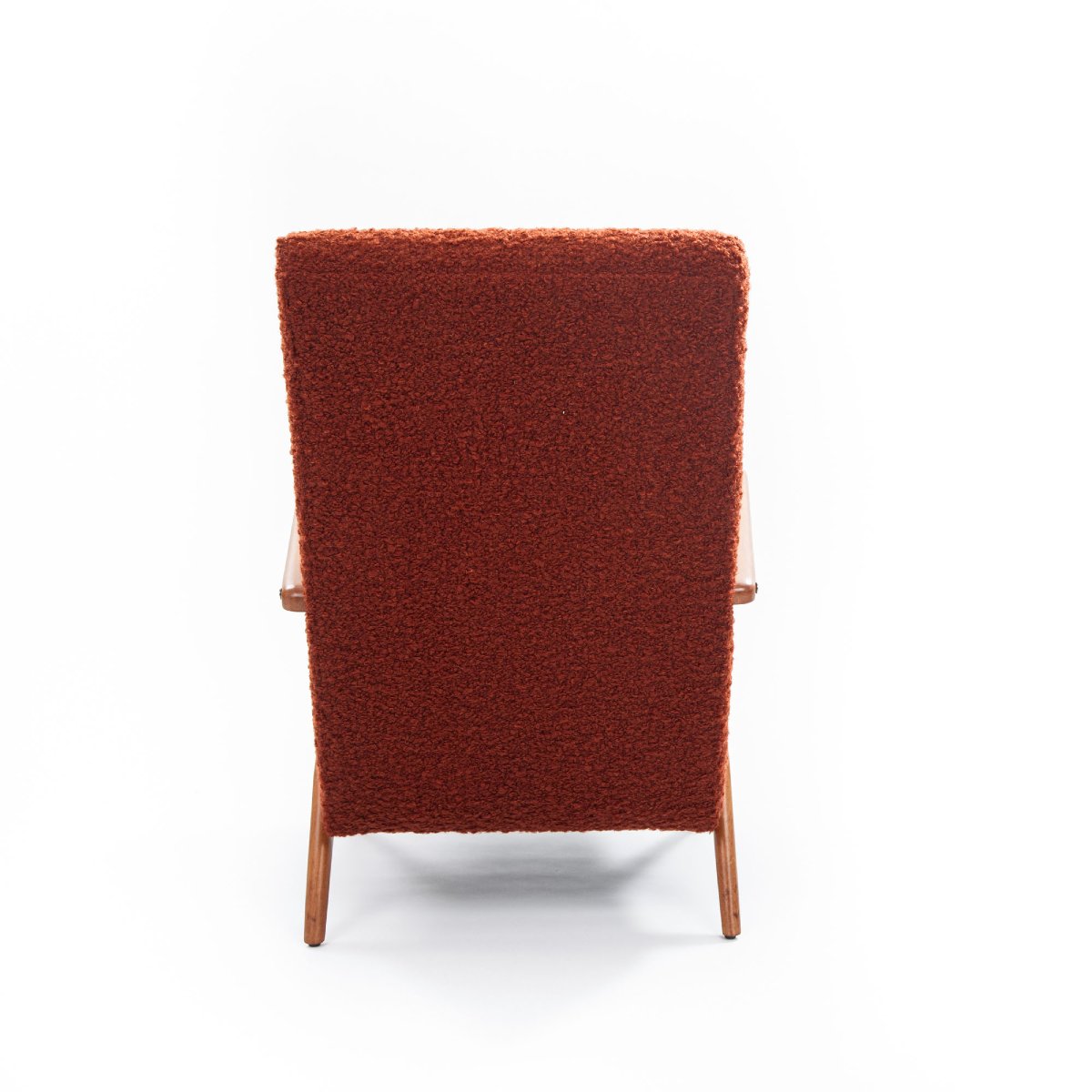 Paire de fauteuils italiens excentriques du milieu du siècle, en hêtre et bouclé rouge-photo-4