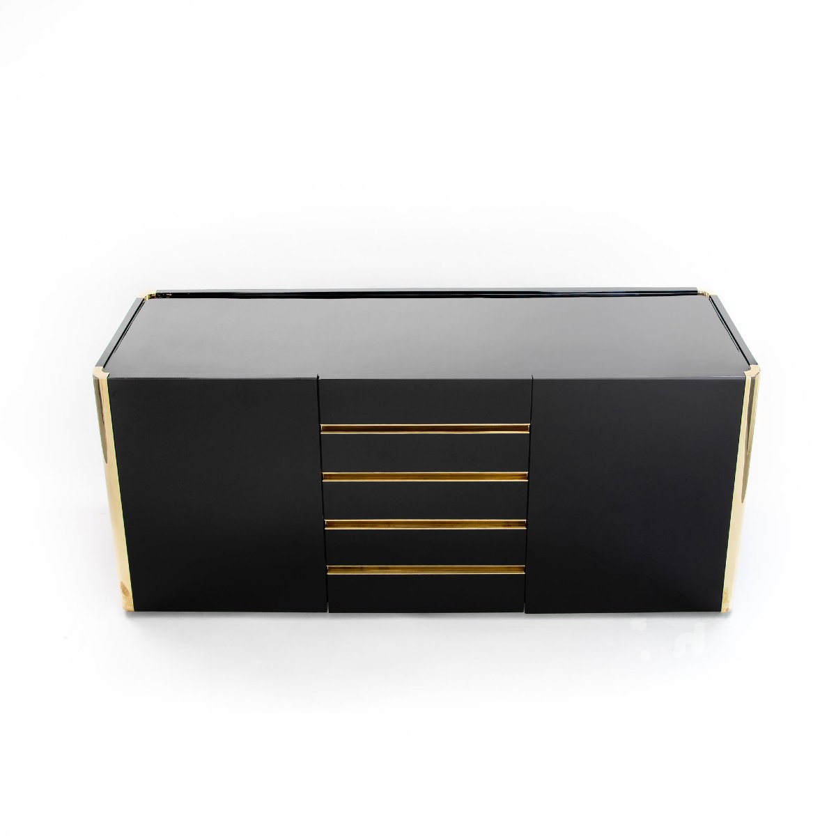 Mid-century Italian-style Sideboard, Black High-gloss Finish—brass Accents, By Mario Sabo-photo-2