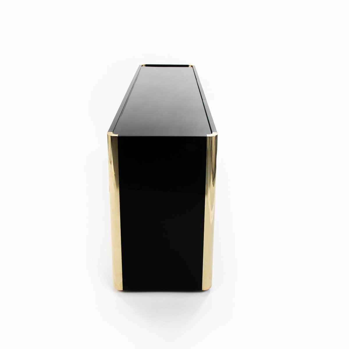 Mid-century Italian-style Sideboard, Black High-gloss Finish—brass Accents, By Mario Sabo-photo-2