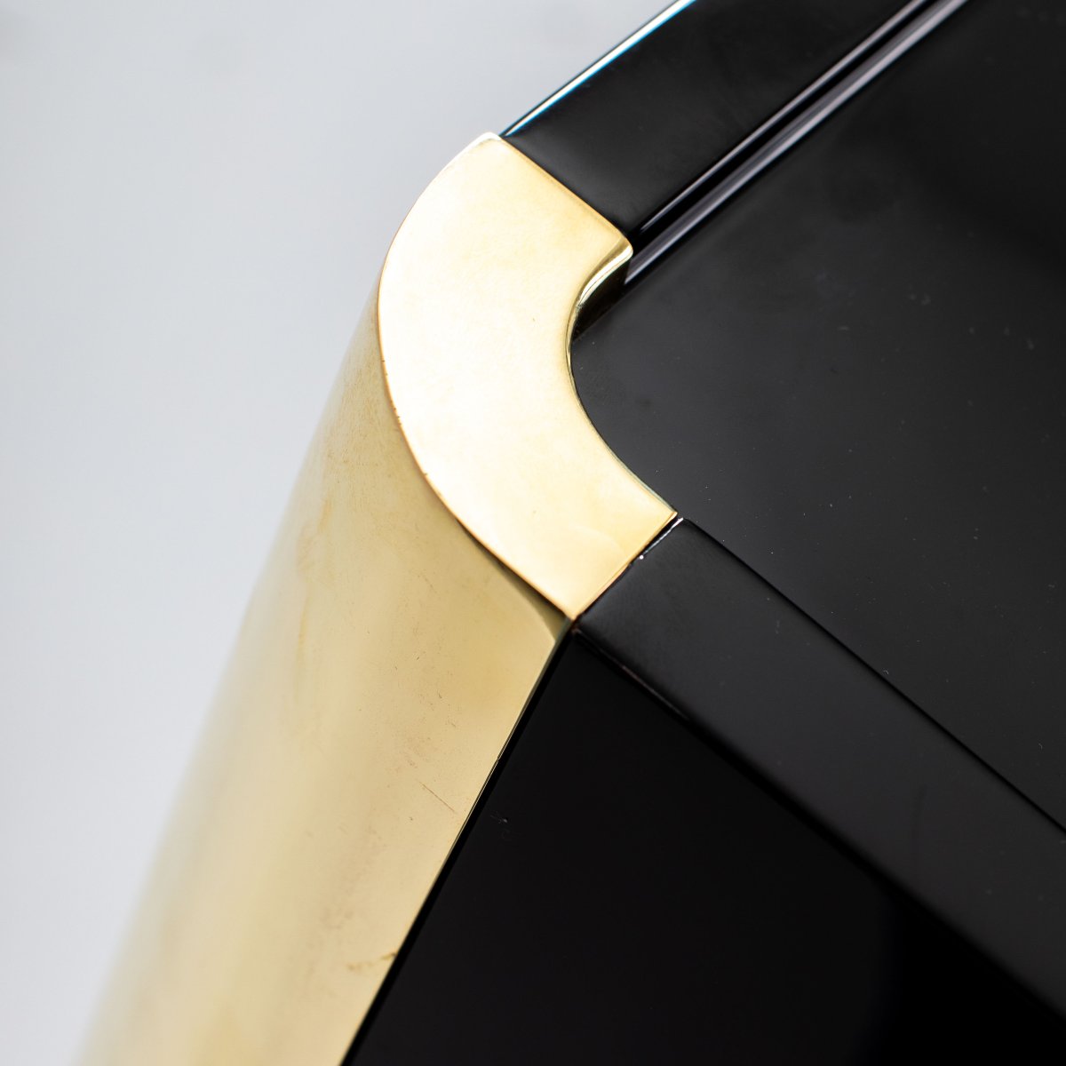 Mid-century Italian-style Sideboard, Black High-gloss Finish—brass Accents, By Mario Sabo-photo-5
