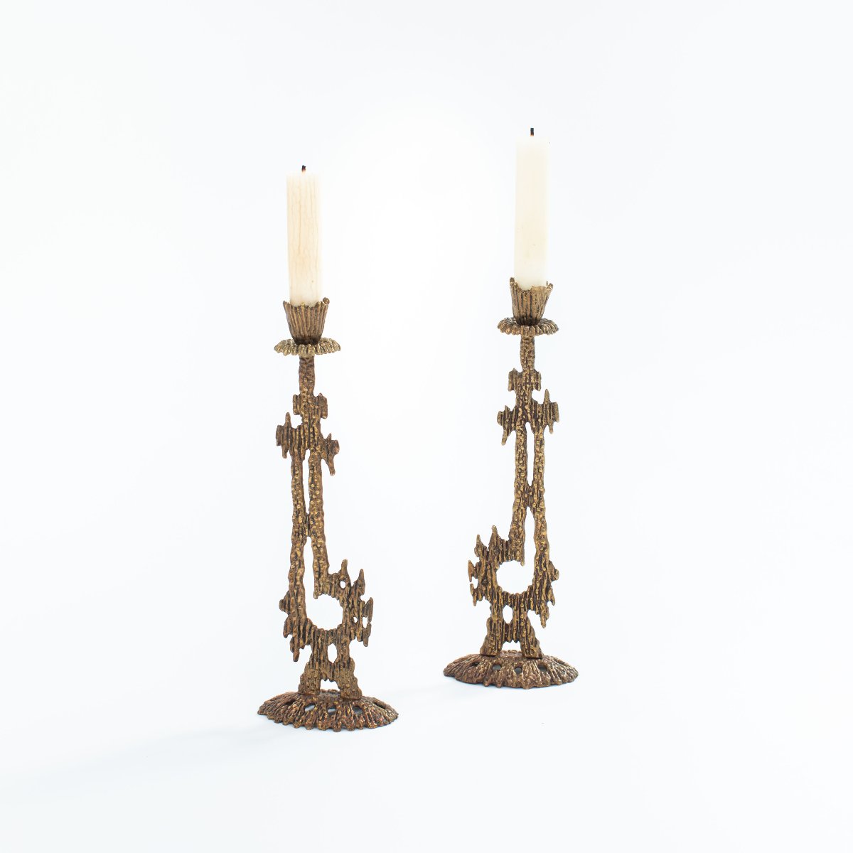 Pair Of Vintage “shabatt” Sculptural Bronze Candlesticks, Signed Wainberg, 1960s-photo-2