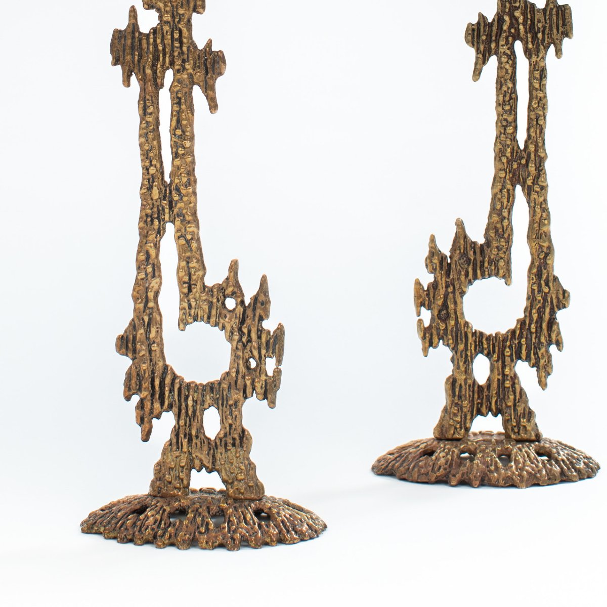 Pair Of Vintage “shabatt” Sculptural Bronze Candlesticks, Signed Wainberg, 1960s-photo-3