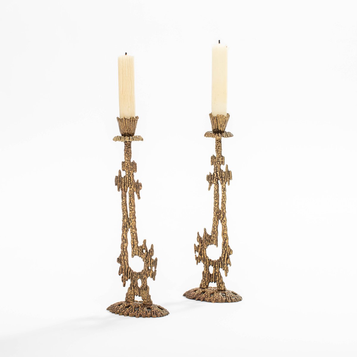 Pair Of Vintage “shabatt” Sculptural Bronze Candlesticks, Signed Wainberg, 1960s-photo-4