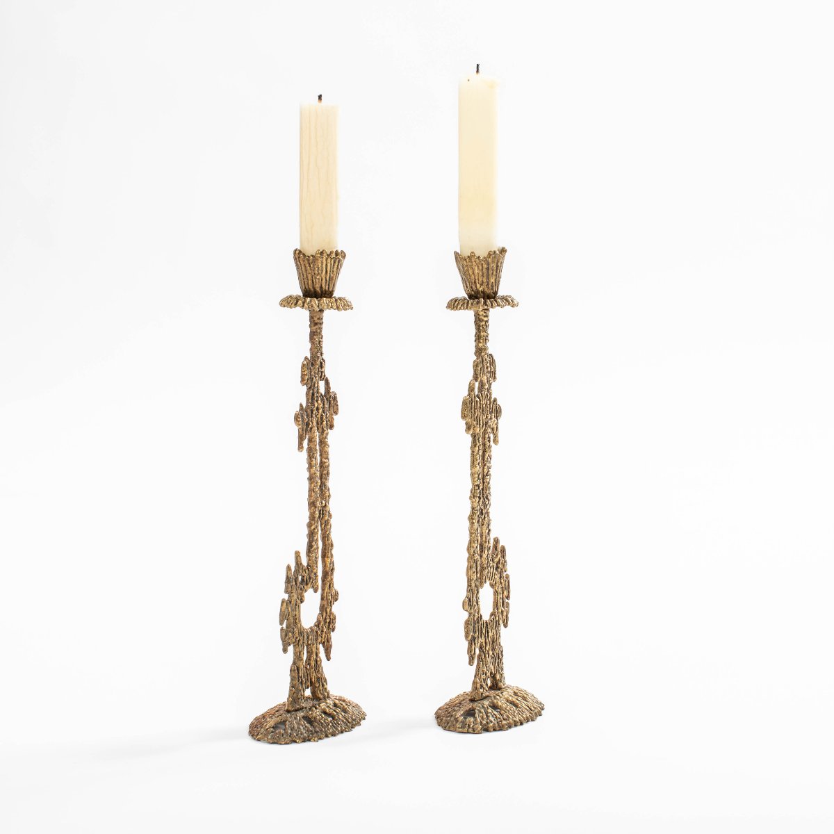 Pair Of Vintage “shabatt” Sculptural Bronze Candlesticks, Signed Wainberg, 1960s-photo-1