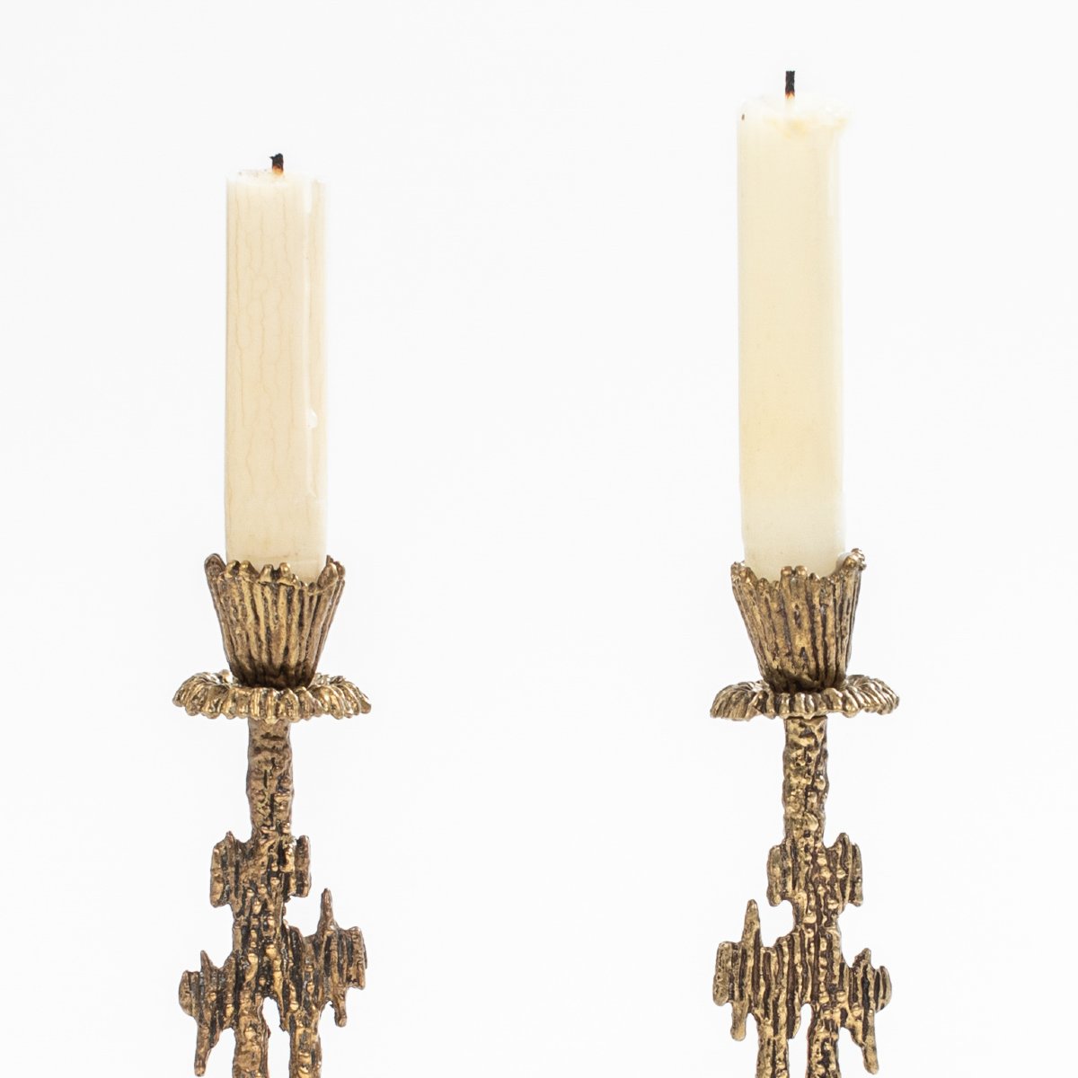 Pair Of Vintage “shabatt” Sculptural Bronze Candlesticks, Signed Wainberg, 1960s-photo-2