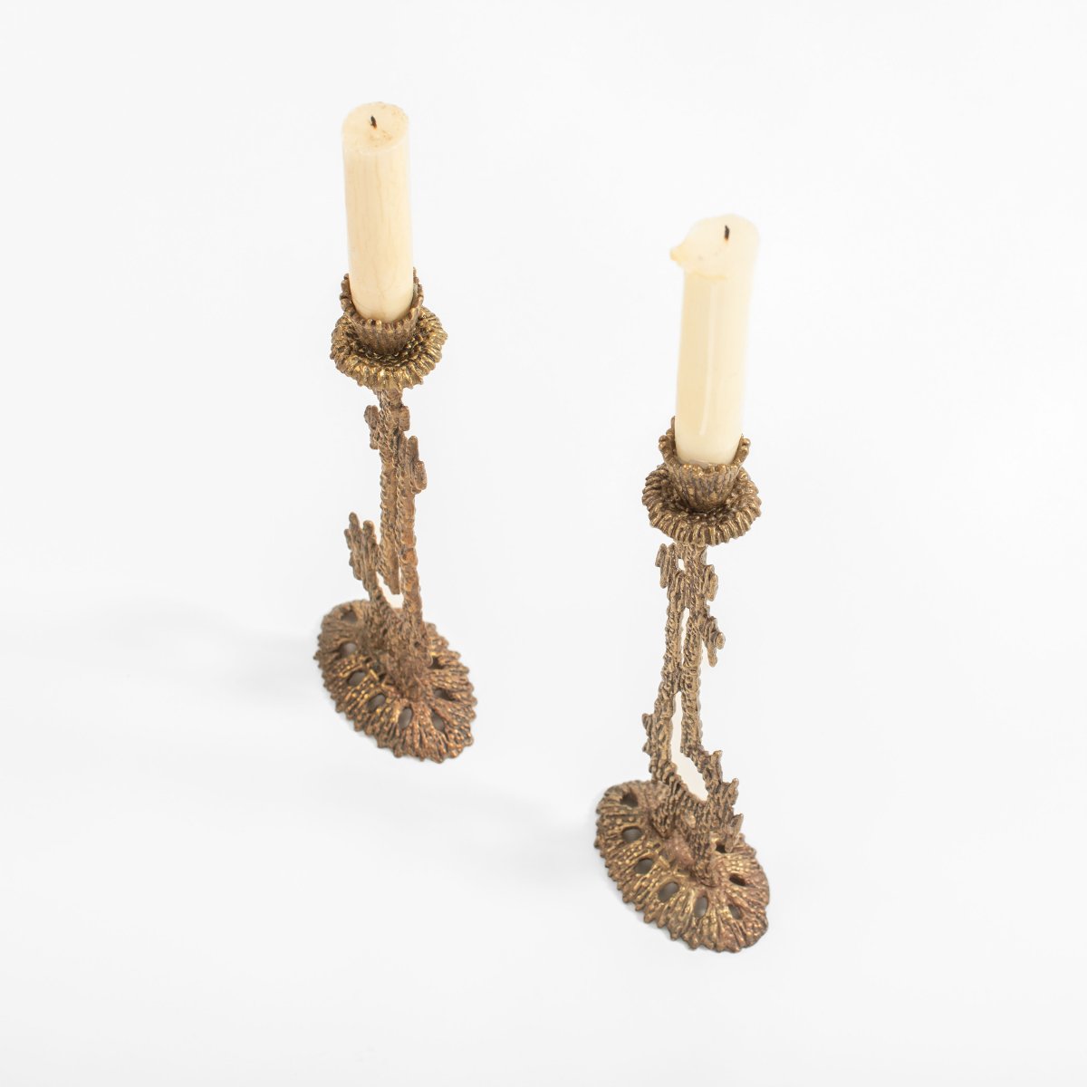 Pair Of Vintage “shabatt” Sculptural Bronze Candlesticks, Signed Wainberg, 1960s-photo-3