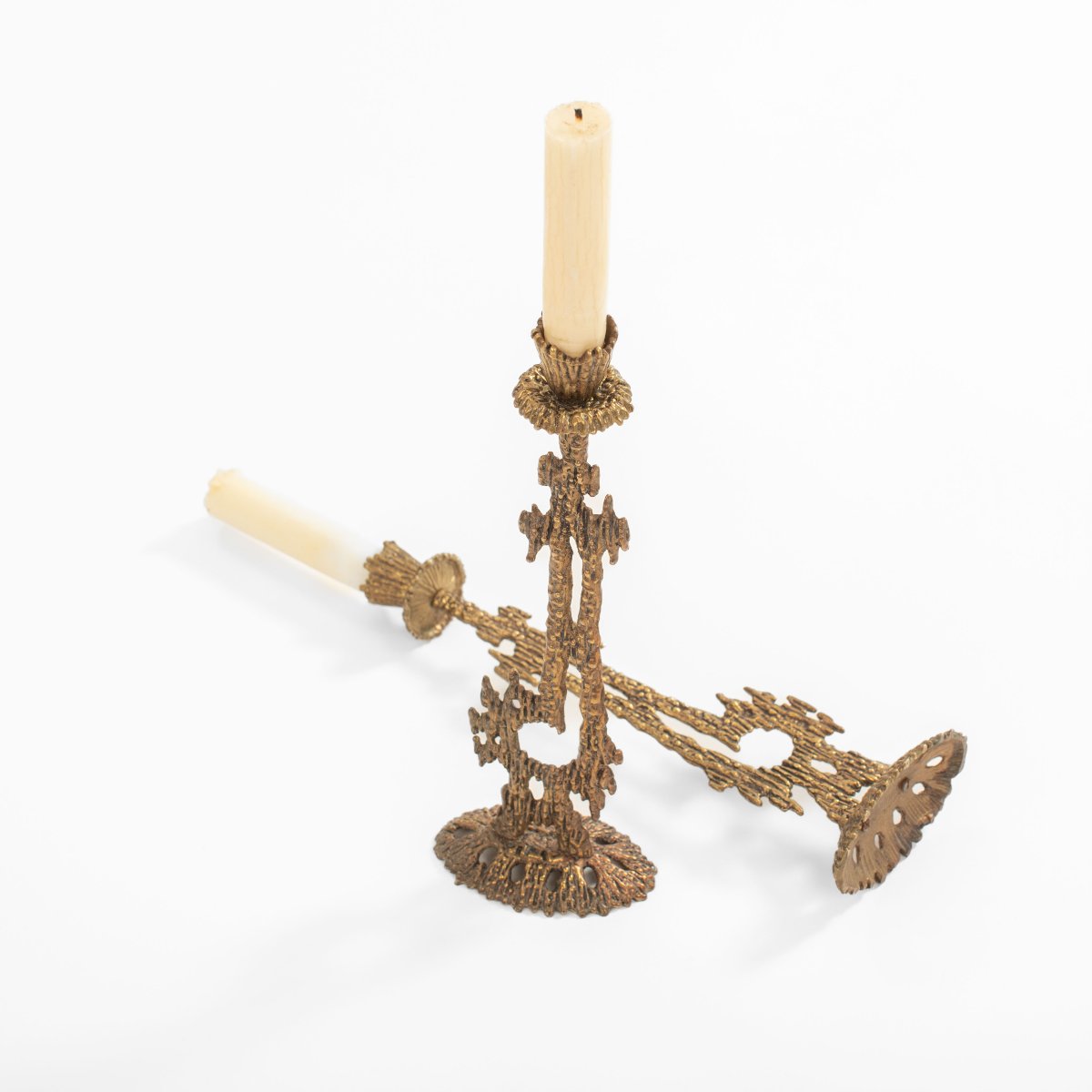 Pair Of Vintage “shabatt” Sculptural Bronze Candlesticks, Signed Wainberg, 1960s-photo-4