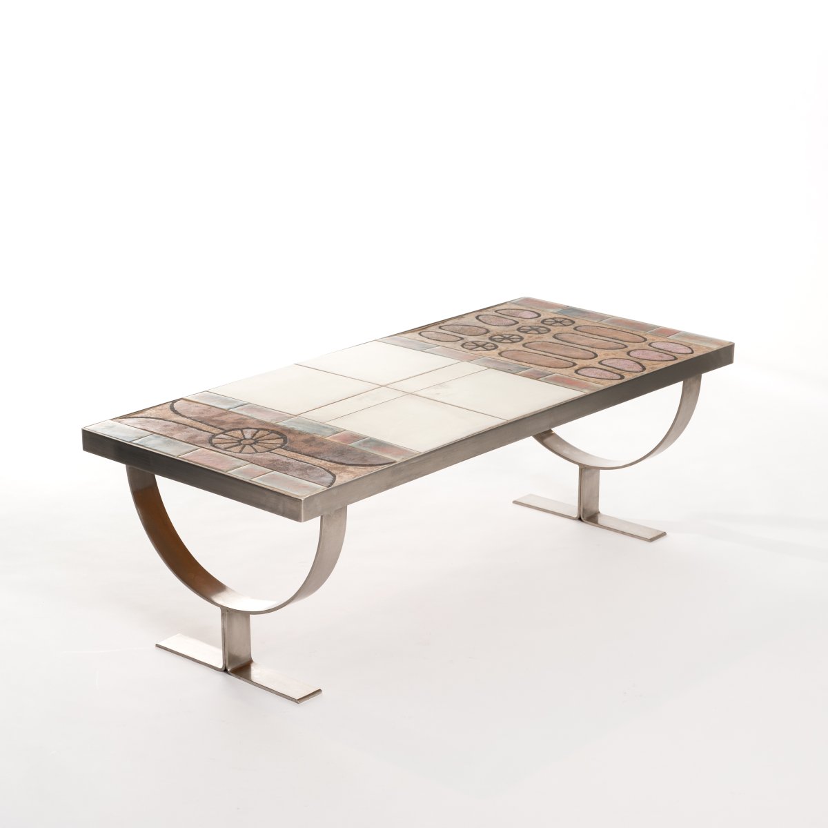 Table basse en céramique et acier, marron-orange-blanc, années 1970-photo-2