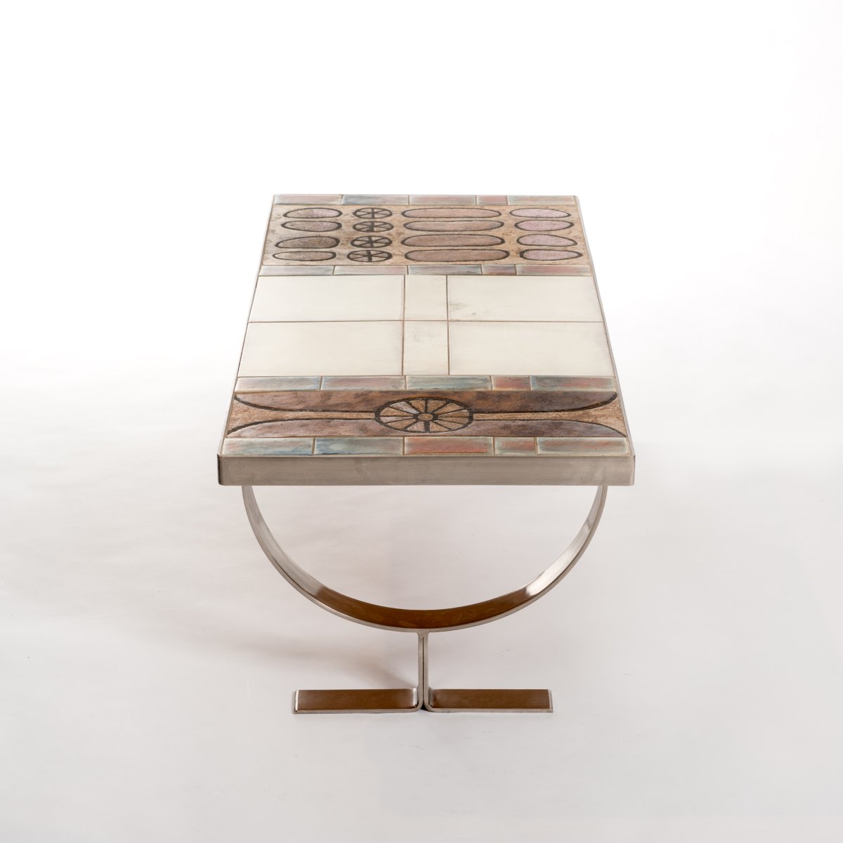 Table basse en céramique et acier, marron-orange-blanc, années 1970-photo-3