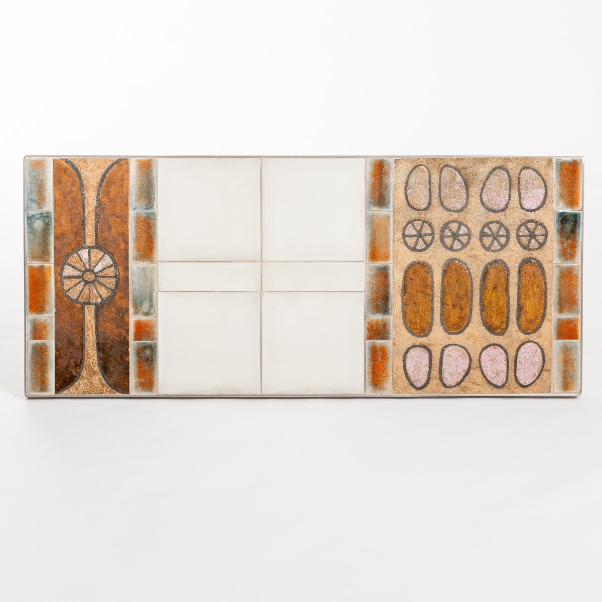 Table basse en céramique et acier, marron-orange-blanc, années 1970-photo-4