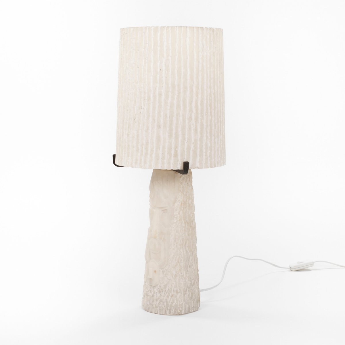 Mid-century Alabaster Table Lamp With A Carved, Strict-geometric Face, 1960s-photo-3