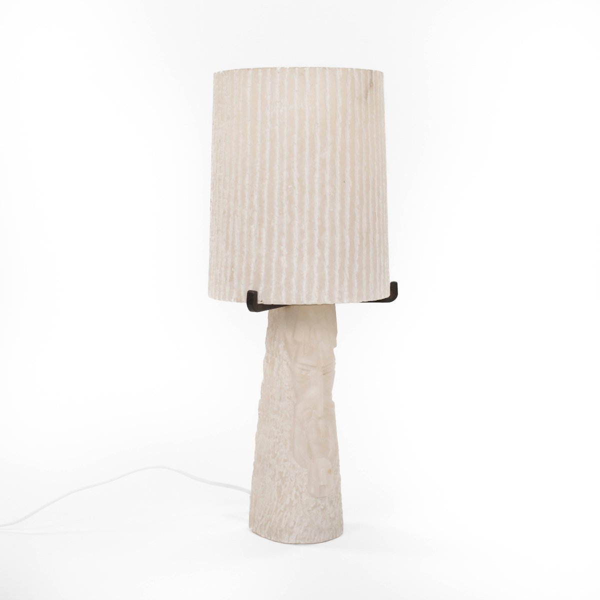 Mid-century Alabaster Table Lamp With A Carved, Strict-geometric Face, 1960s-photo-3