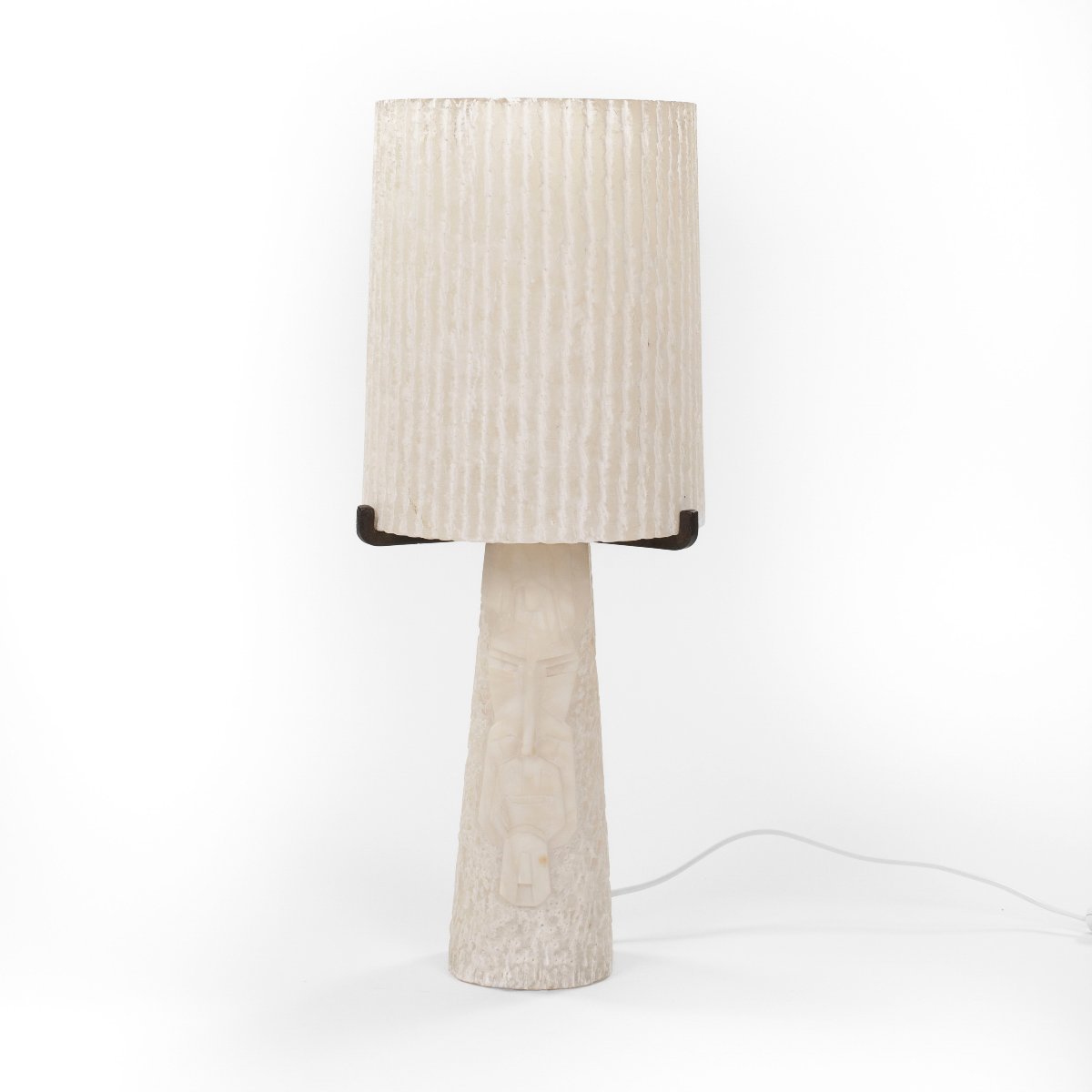 Mid-century Alabaster Table Lamp With A Carved, Strict-geometric Face, 1960s