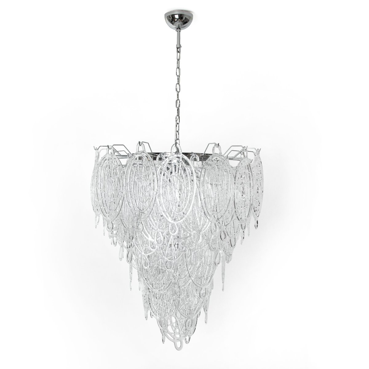 Lustre italien en verre de Murano à 8 niveaux, en nickel transparent, au design abstrait