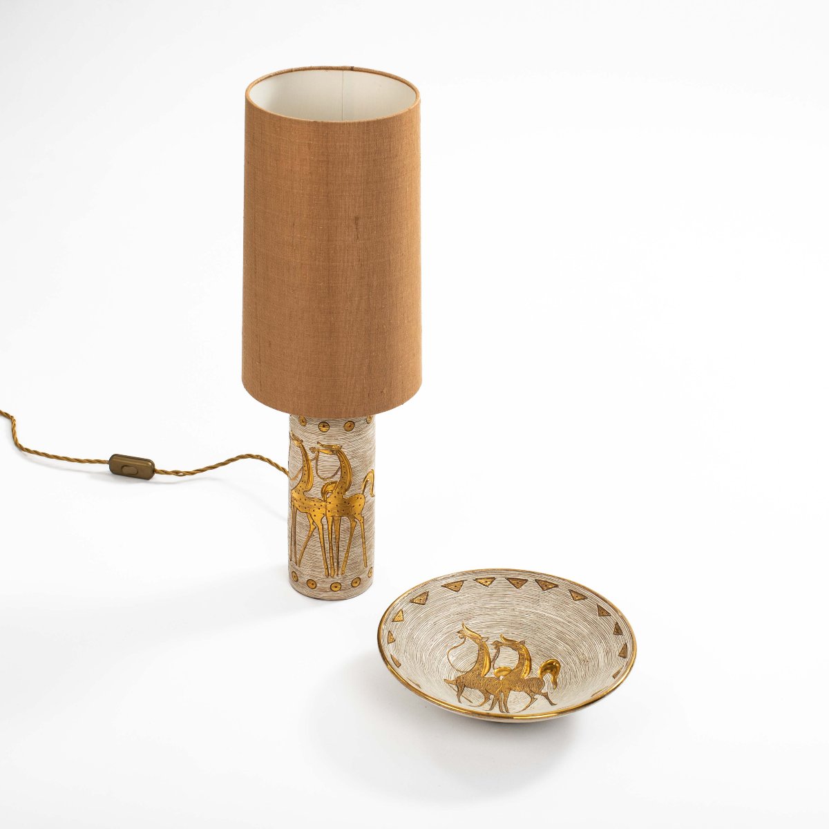 Ensemble composé d'une lampe de table et d'un bol en céramique du milieu du siècle, années 1960-photo-2