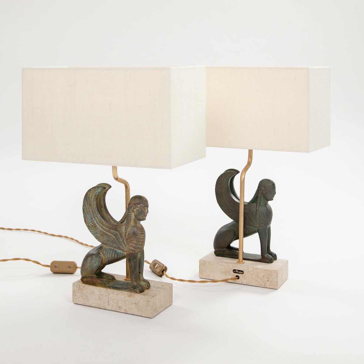 Paire de lampes de table françaises « Sphinx » du milieu du siècle, en terre cuite -photo-5