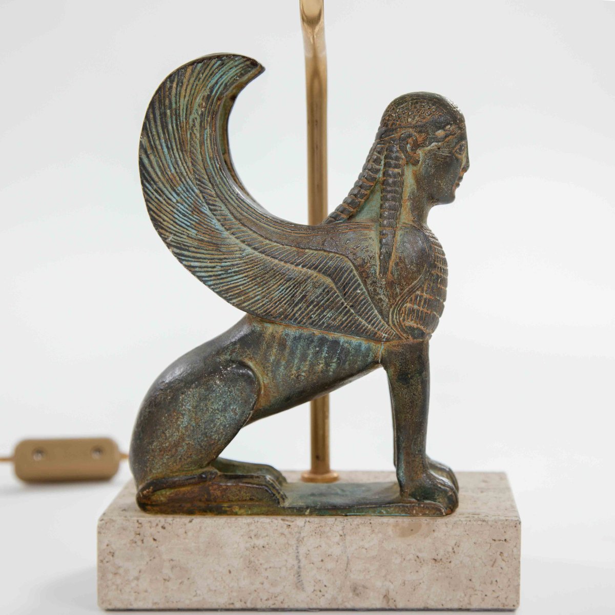 Paire de lampes de table françaises « Sphinx » du milieu du siècle, en terre cuite -photo-7