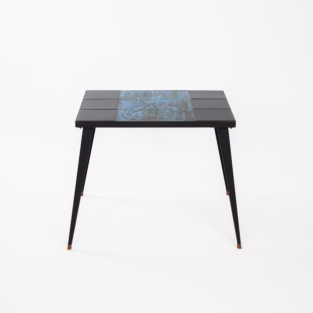 Gueridon décorative en carreaux « Sputnik » du milieu du siècle, turquoise et noire-photo-3