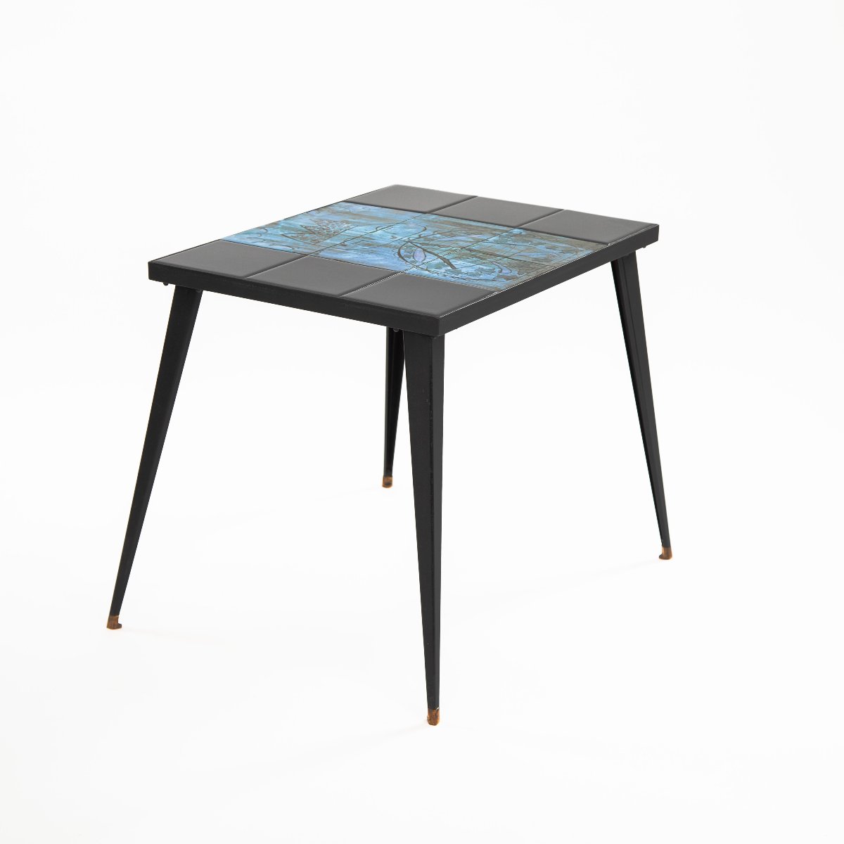 Gueridon décorative en carreaux « Sputnik » du milieu du siècle, turquoise et noire-photo-1