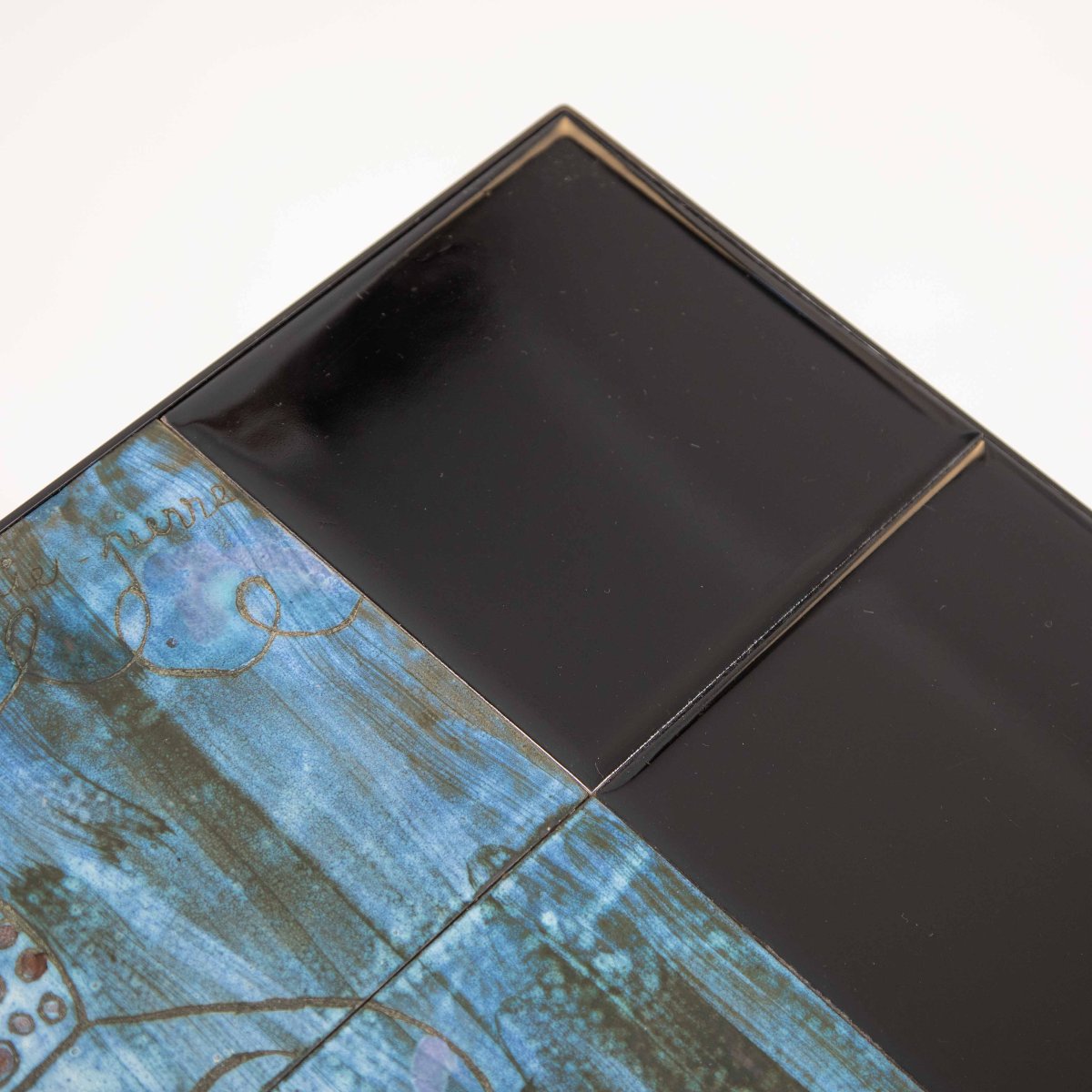 Gueridon décorative en carreaux « Sputnik » du milieu du siècle, turquoise et noire-photo-7