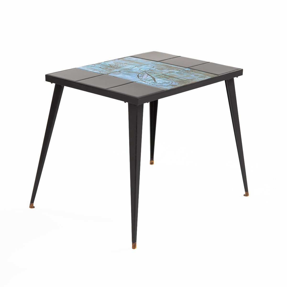 Gueridon décorative en carreaux « Sputnik » du milieu du siècle, turquoise et noire