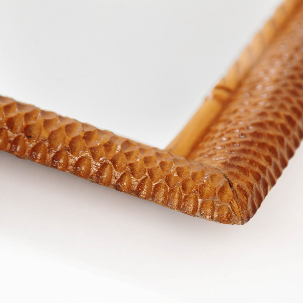 French Mid-century Rectangular Mirror, Adorned With Intricate Honeycomb Carvings, 1960s-photo-2