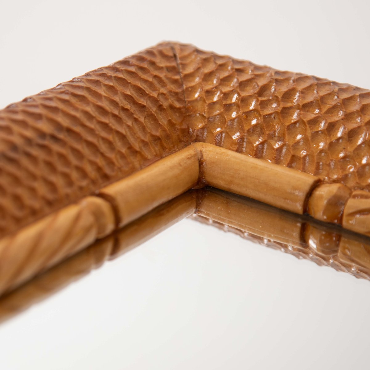 French Mid-century Rectangular Mirror, Adorned With Intricate Honeycomb Carvings, 1960s-photo-3