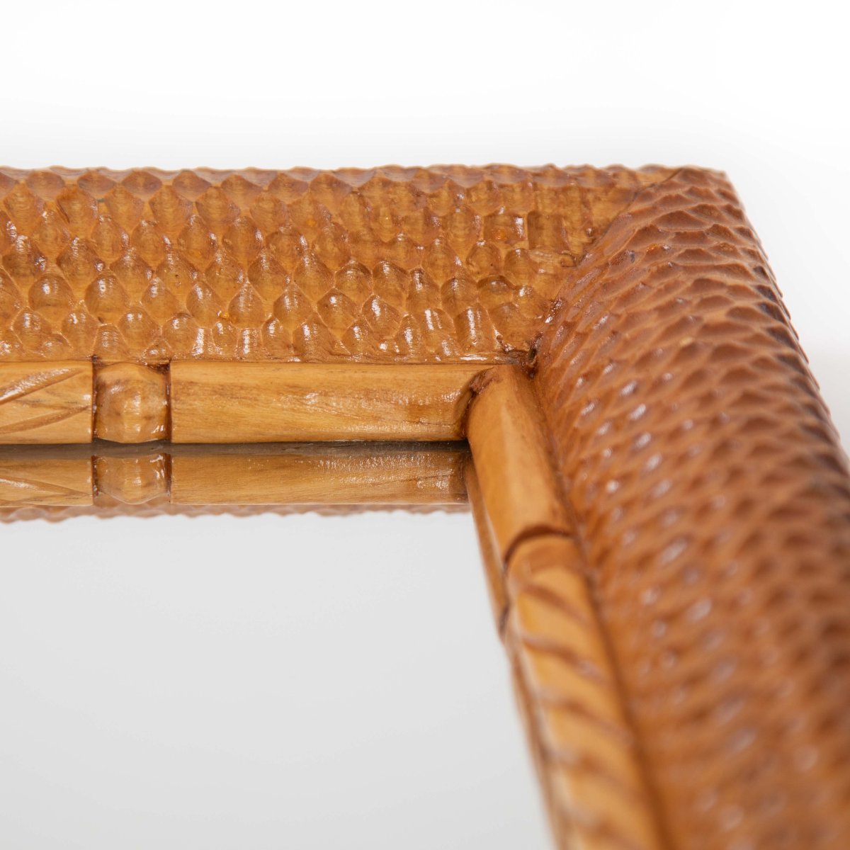 French Mid-century Rectangular Mirror, Adorned With Intricate Honeycomb Carvings, 1960s-photo-1