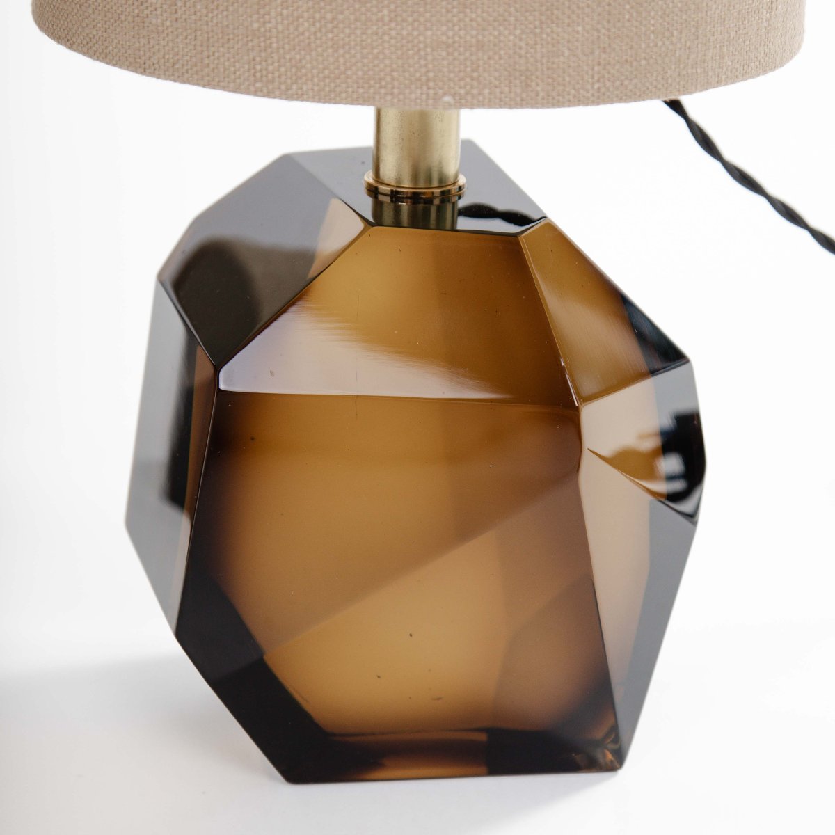 Pair Of Facetted Italian Murano Glass Table Lamps, Tobacco-colored, Signed-photo-6