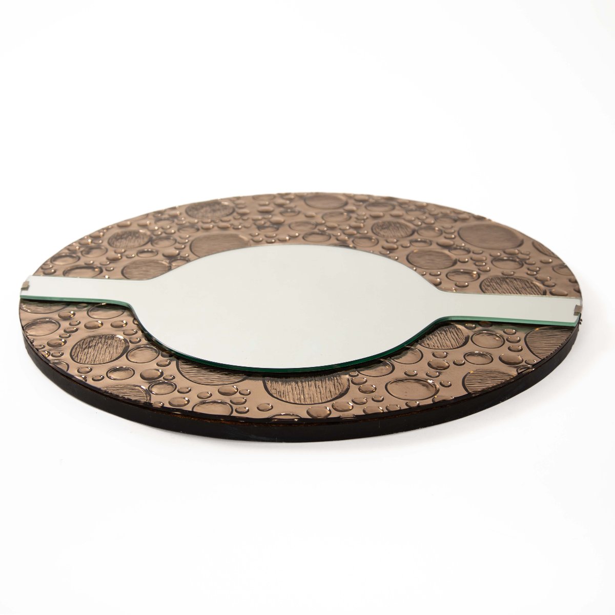 Mid-century Italian Sculptural Mirror, Colored In Taupe, Signed, 1960s-photo-2