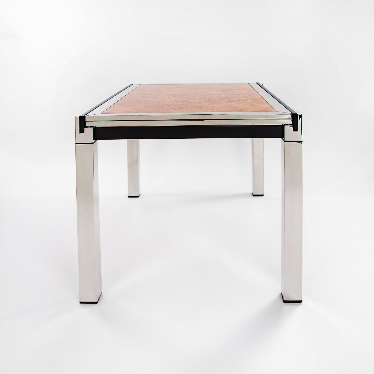 Italian Dining Table In Chrome And Burl Wood, By La Metal Arredo-photo-2