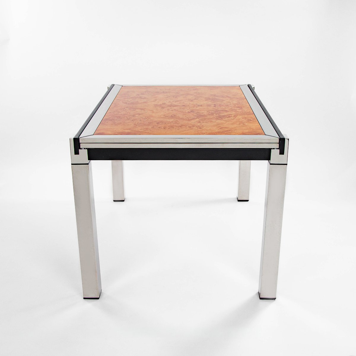Italian Dining Table In Chrome And Burl Wood, By La Metal Arredo-photo-3