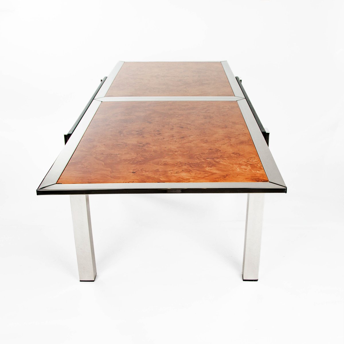 Italian Dining Table In Chrome And Burl Wood, By La Metal Arredo-photo-4