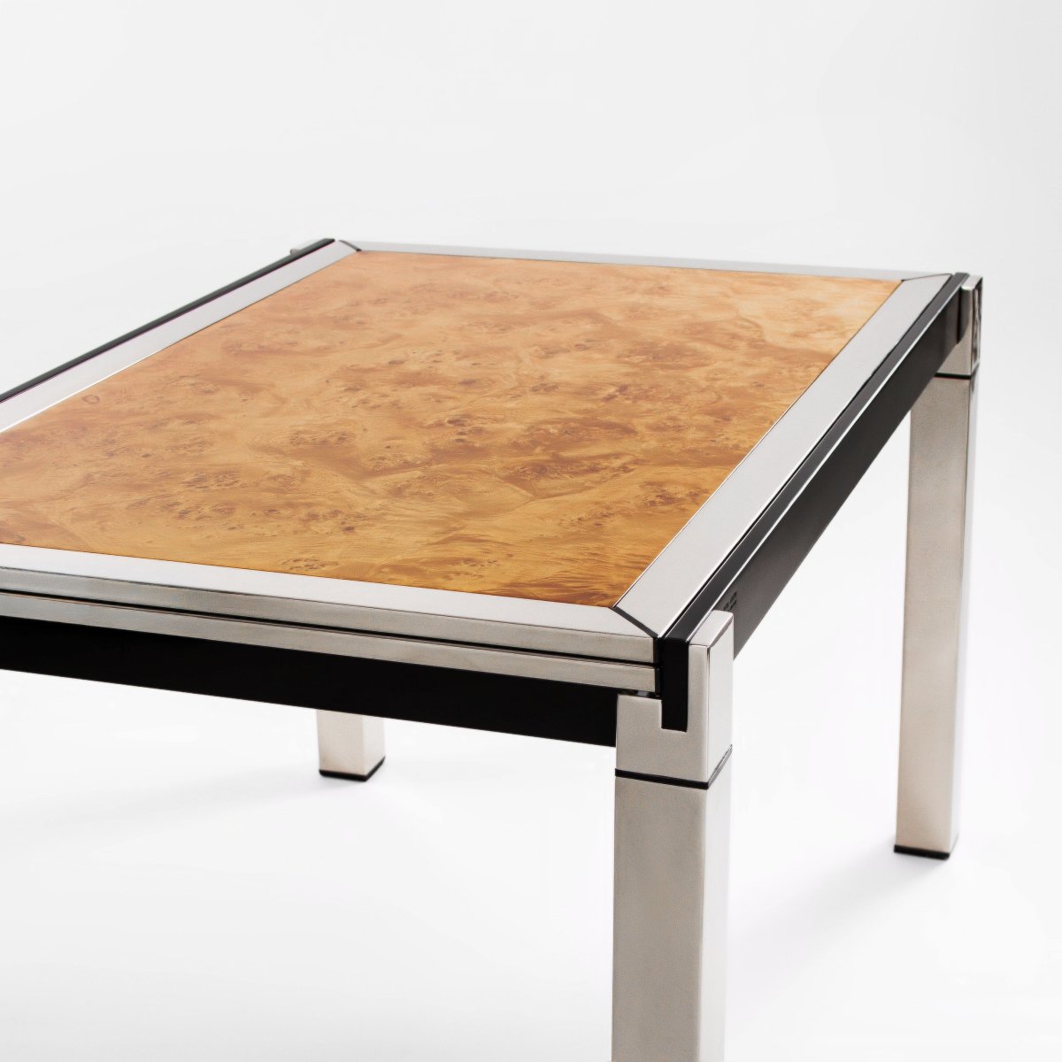 Italian Dining Table In Chrome And Burl Wood, By La Metal Arredo-photo-2