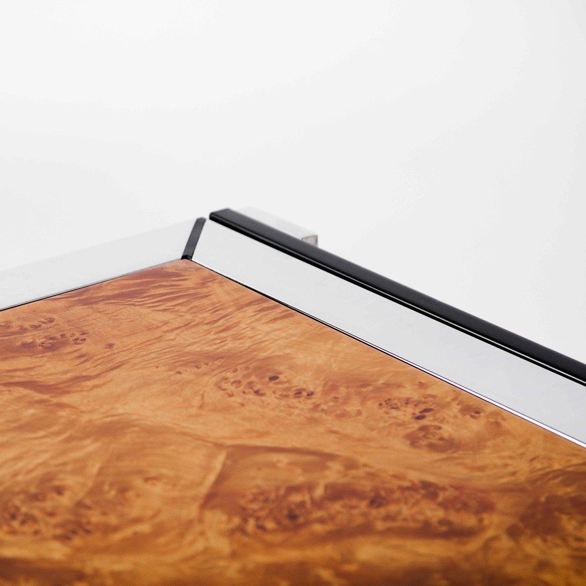 Italian Dining Table In Chrome And Burl Wood, By La Metal Arredo-photo-4
