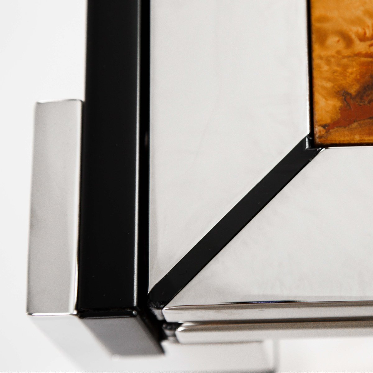 Italian Dining Table In Chrome And Burl Wood, By La Metal Arredo-photo-5