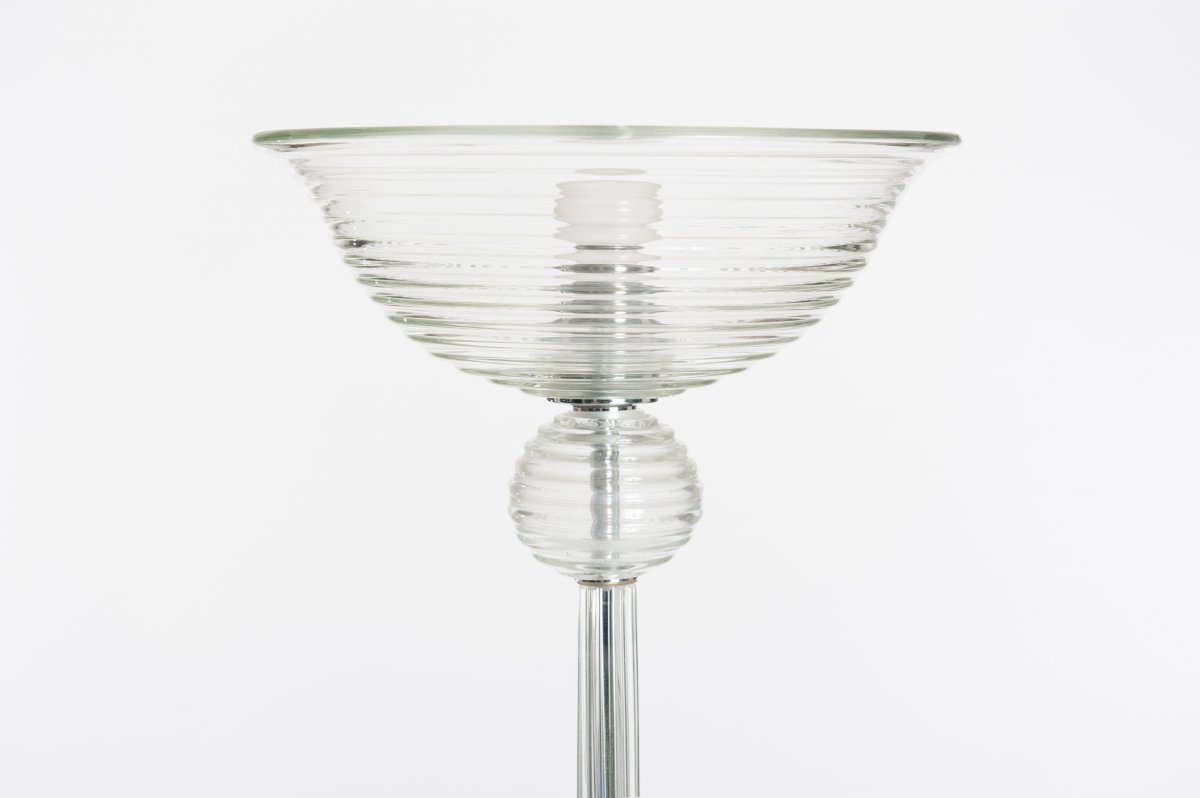 Gracieux lampadaire italien du milieu du siècle en verre de Murano transparent, années 1960-photo-3