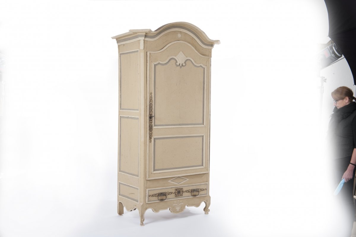 Bonnetière, Rococo français du XVIIIe siècle - armoire en bois peint-photo-3