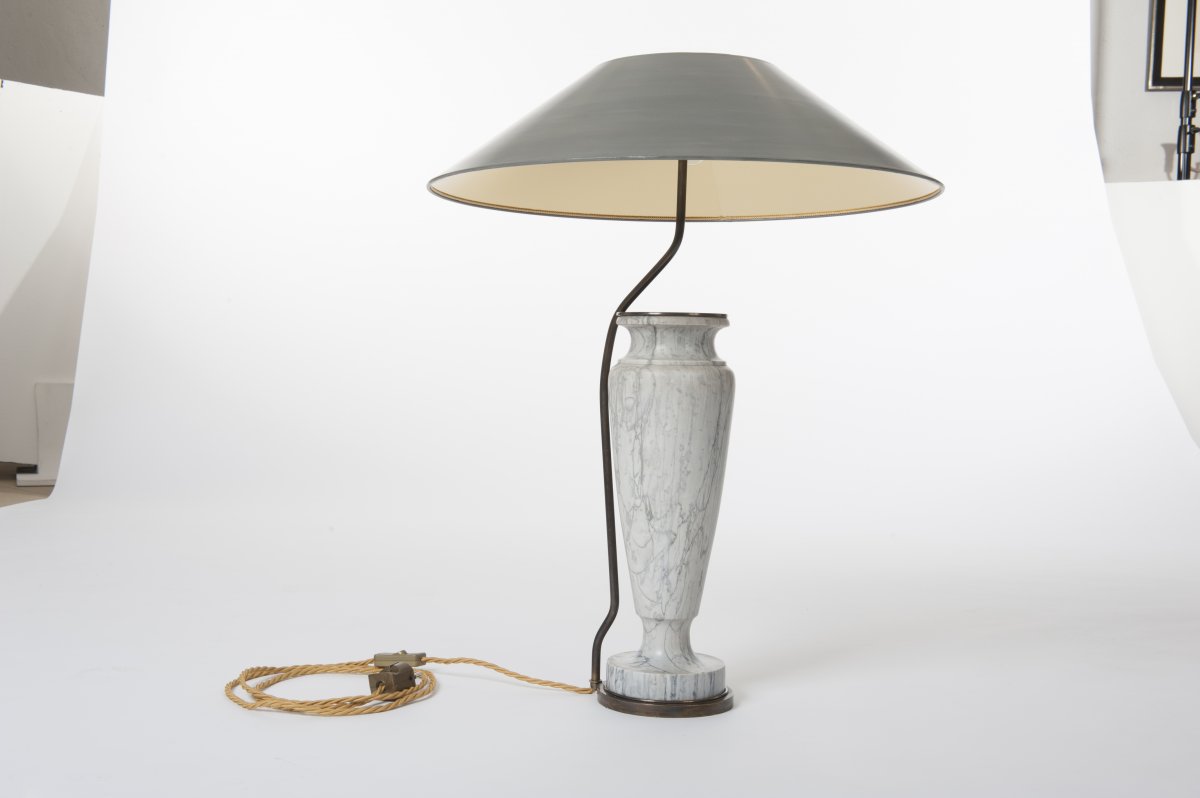 Classical Marble Table Lamp - Handpainted Gray Lampshade-photo-4